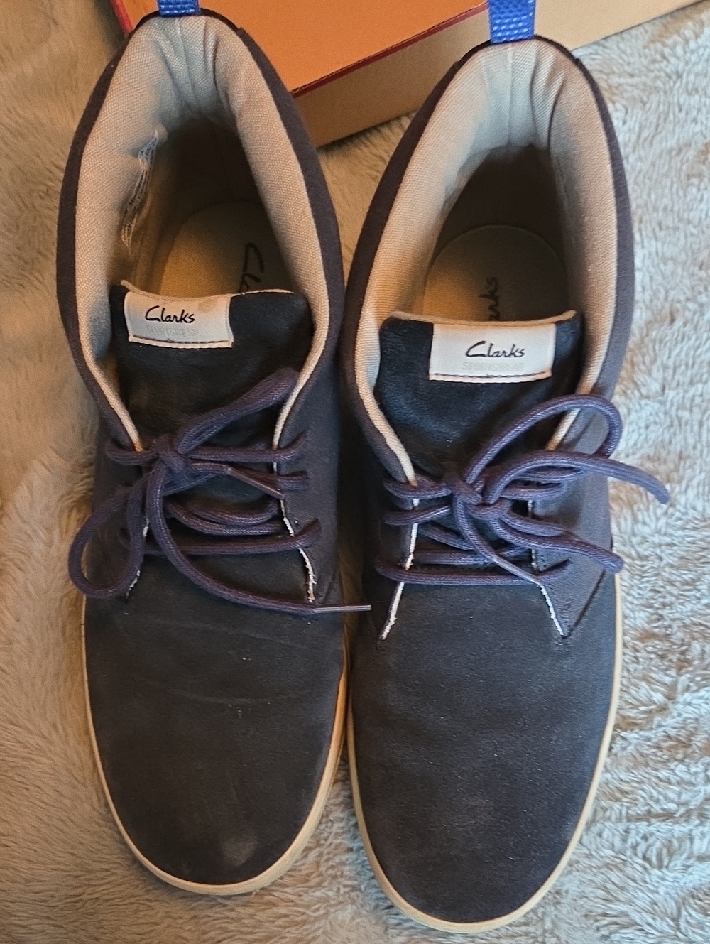 Clarks Men’s Navy Chukka Boots with Tan Sole